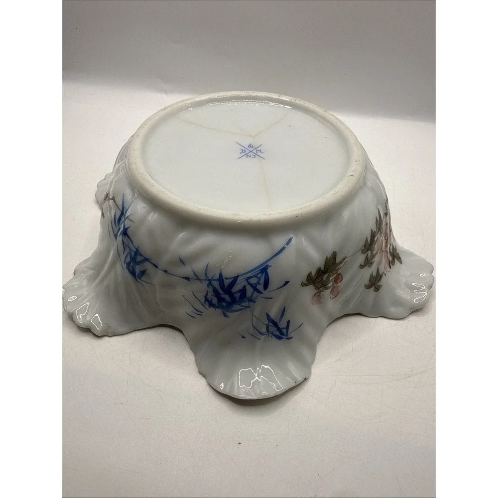 Vintage D&M NY Asian Style Porcelain Satsuma Cabbage Bowl Stamped Scalloped